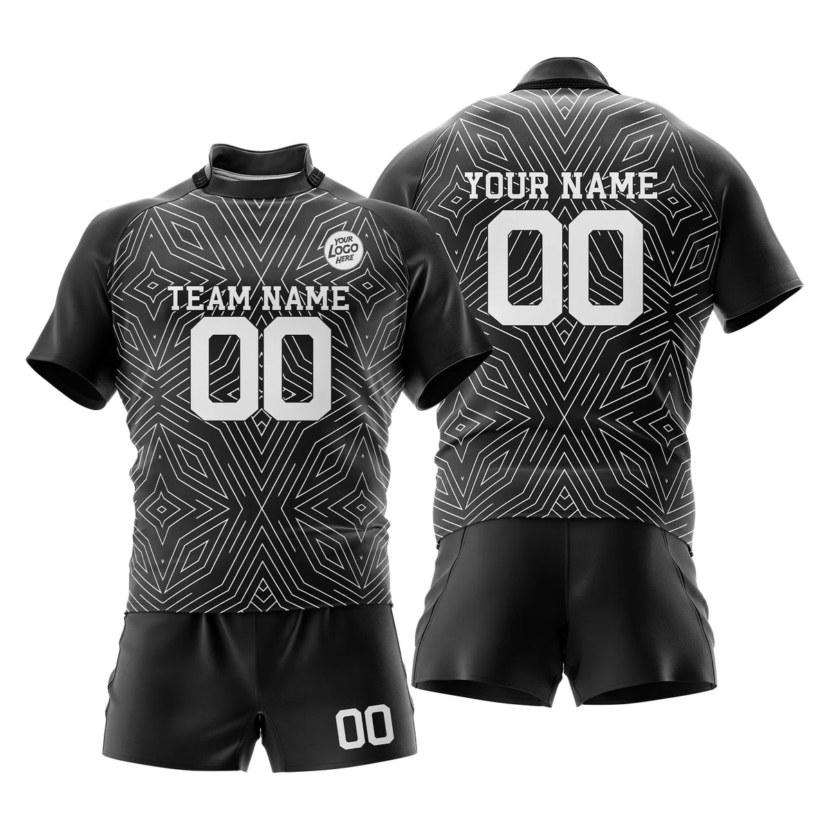 Custom Personalized D1 Abstract Pattern Rugby Jersey with Name, Number & Team Logo