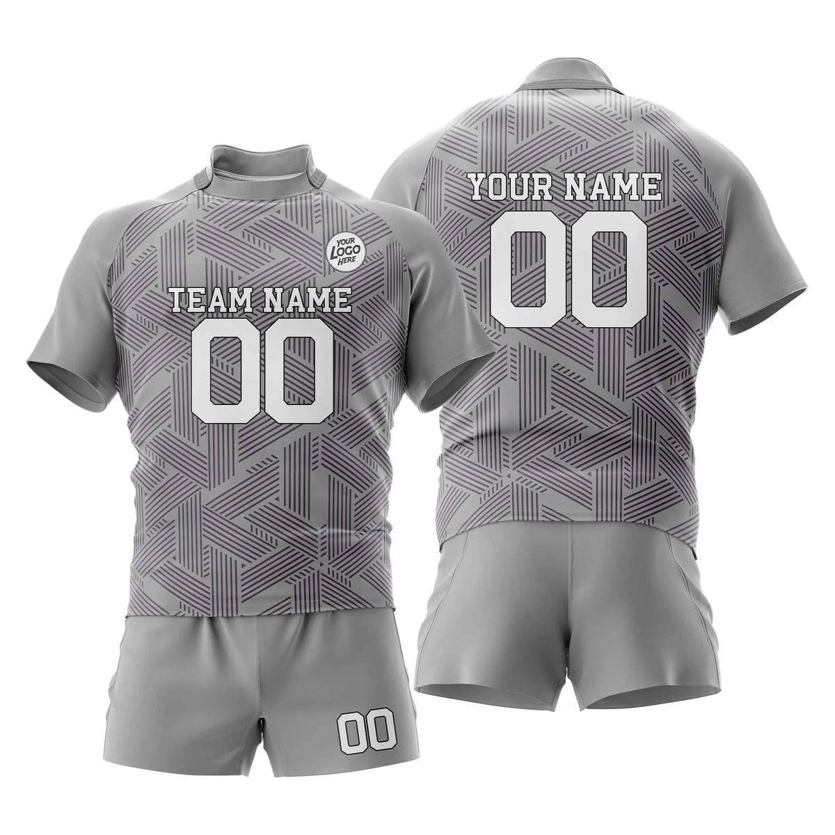 Custom Personalized D2 Abstract Pattern Rugby Jersey with Name, Number & Team Logo