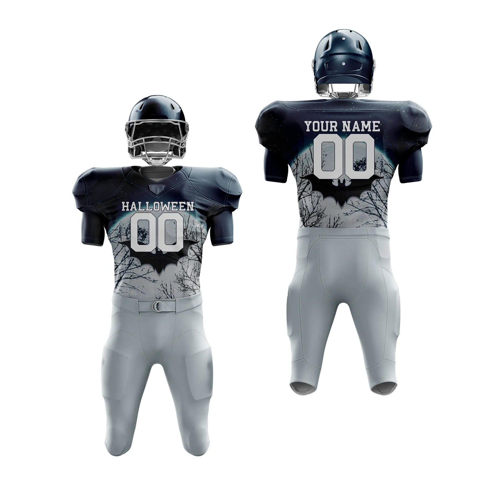 Custom Midnight Bat Halloween American Football Jersey Personalized Uniform with Name & Number