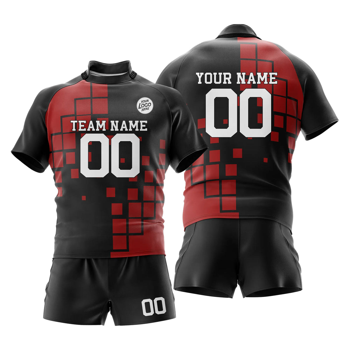Custom Personalized D1 Color Block Rugby Jersey with Name, Number & Team Logo