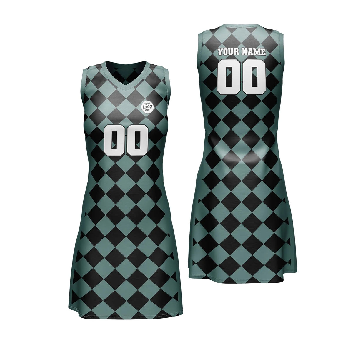 Custom Personalized D4 Rhombus Pattern Netball Jersey with Name, Number & Team Logo