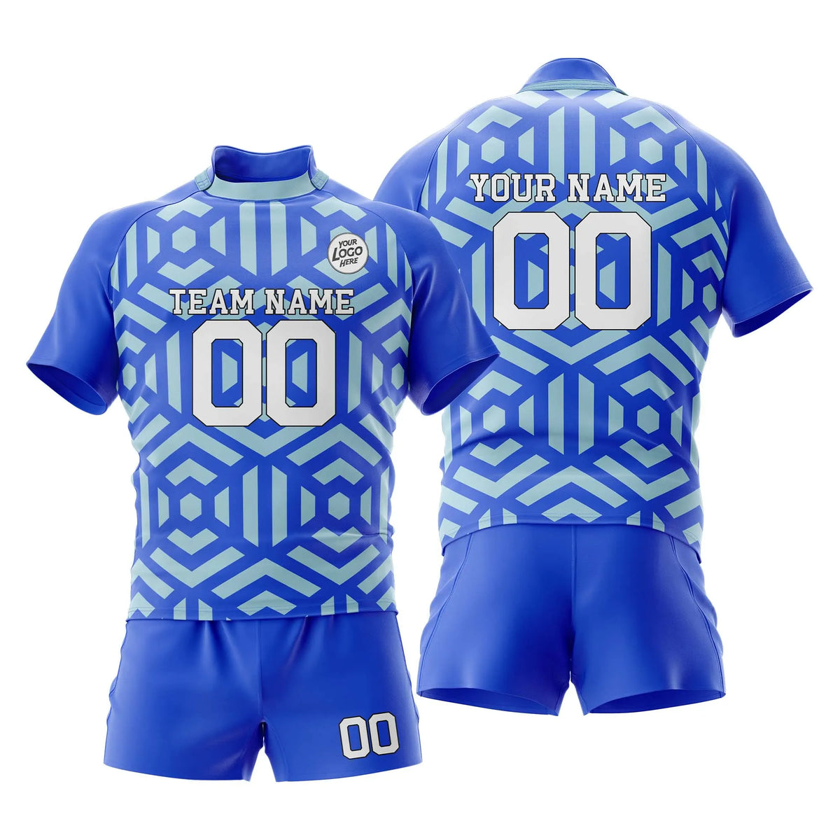 Custom Personalized D4 Abstract Pattern Rugby Jersey with Name, Number & Team Logo