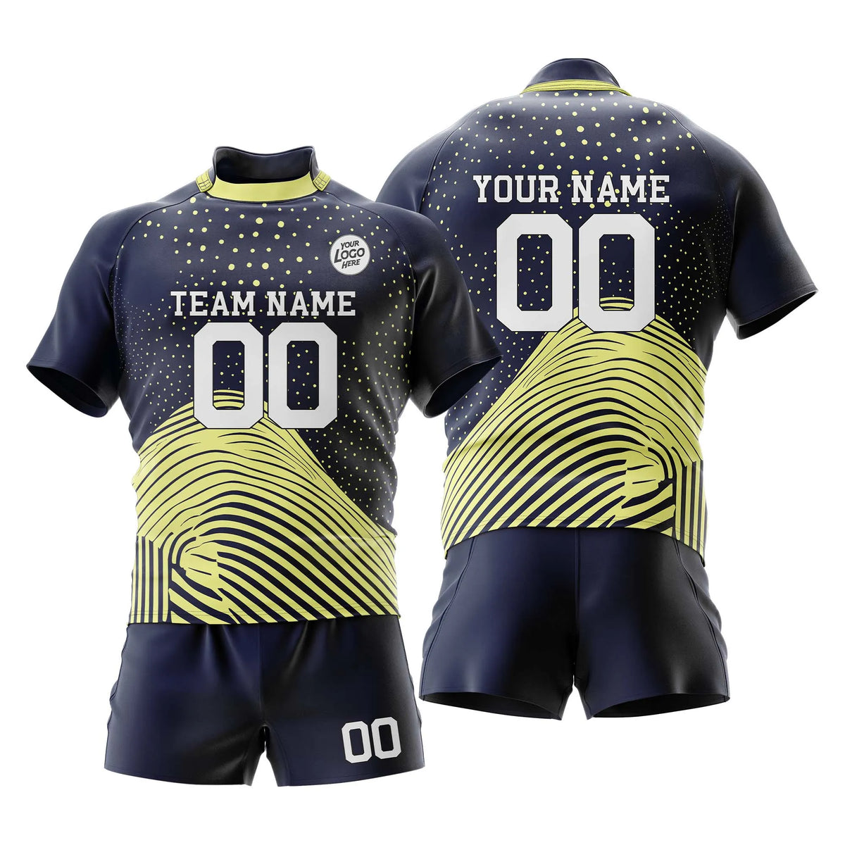Custom Personalized D3 Abstract Pattern Rugby Jersey with Name, Number & Team Logo