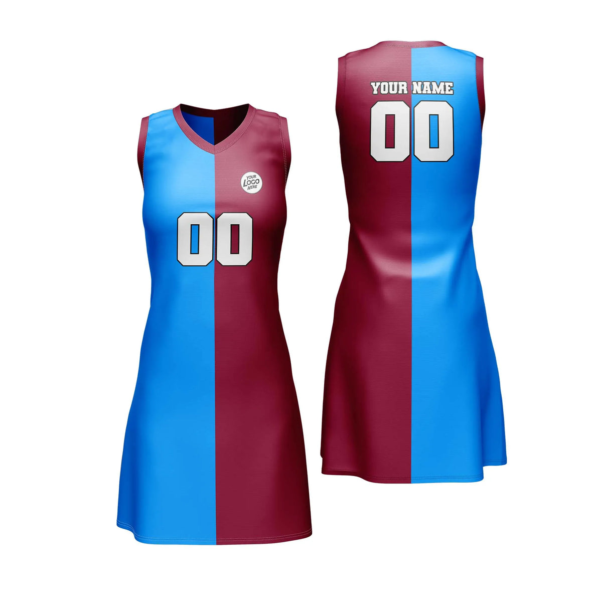 Custom Personalized D2 Split Fashion Netball Jersey with Name, Number & Team Logo