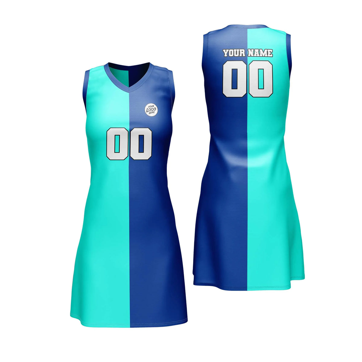 Custom Personalized D2 Split Fashion Netball Jersey with Name, Number &amp; Team Logo