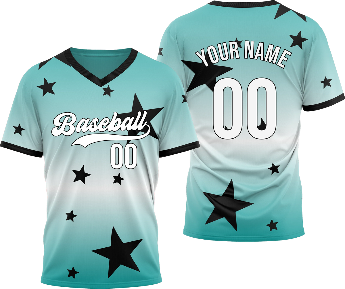 Custom Victory Star Gradient Baseball Aqua Sports Jersey Personalized Uniform with Name & Number