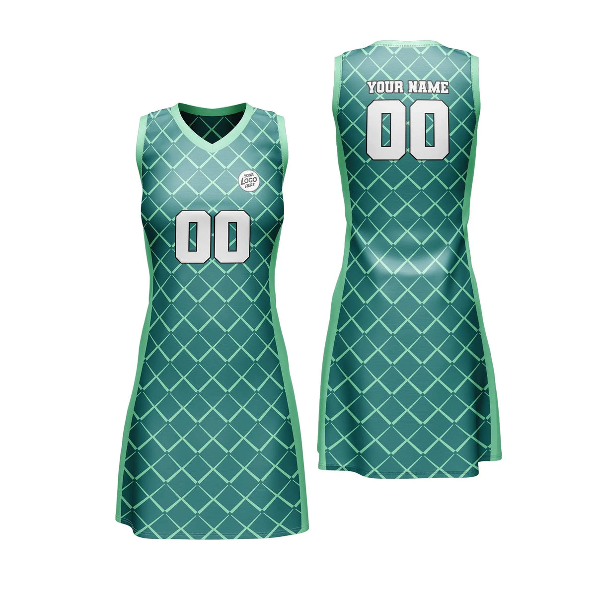 Custom Personalized D2 Rhombus Pattern Netball Jersey with Name, Number & Team Logo