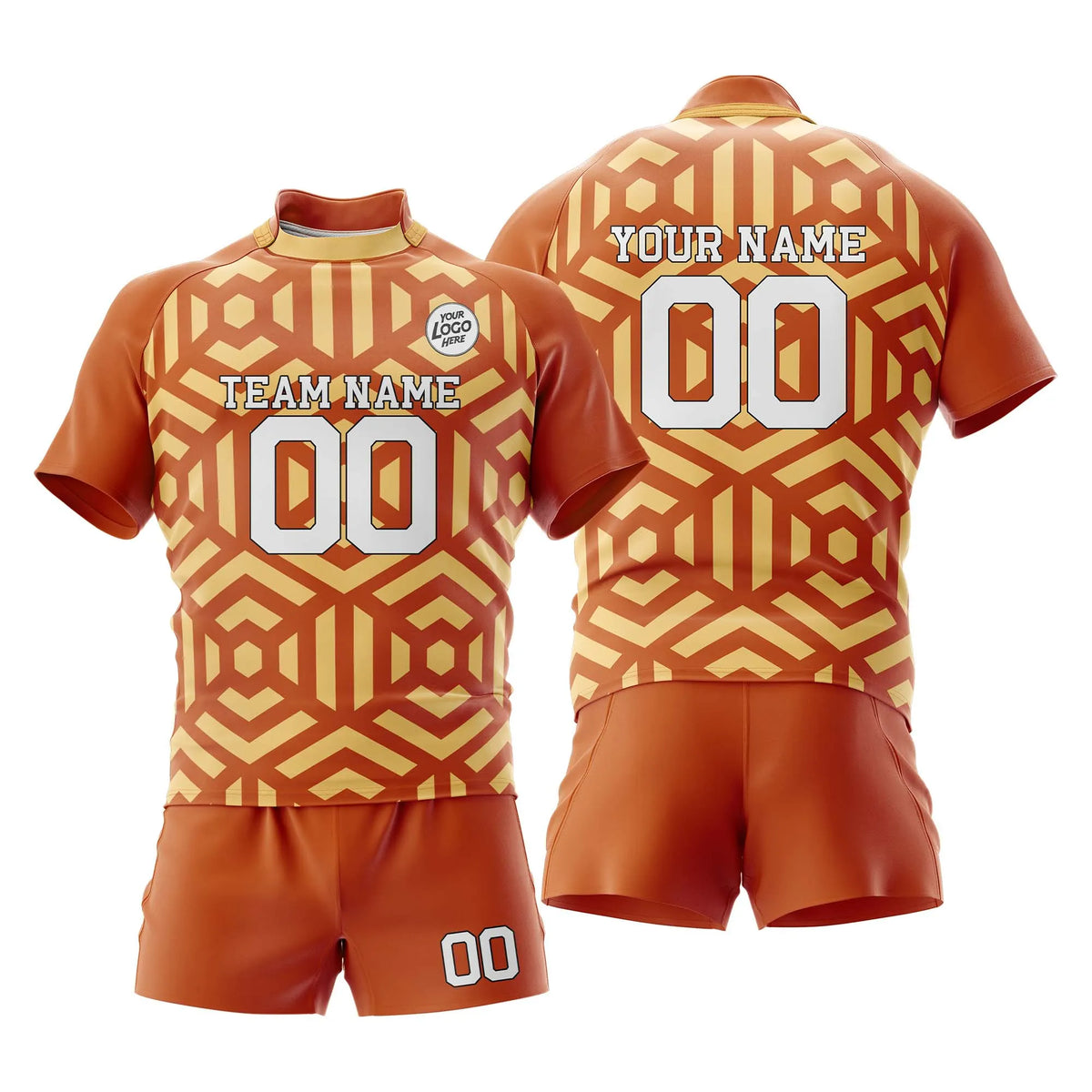 Custom Personalized D4 Abstract Pattern Rugby Jersey with Name, Number & Team Logo