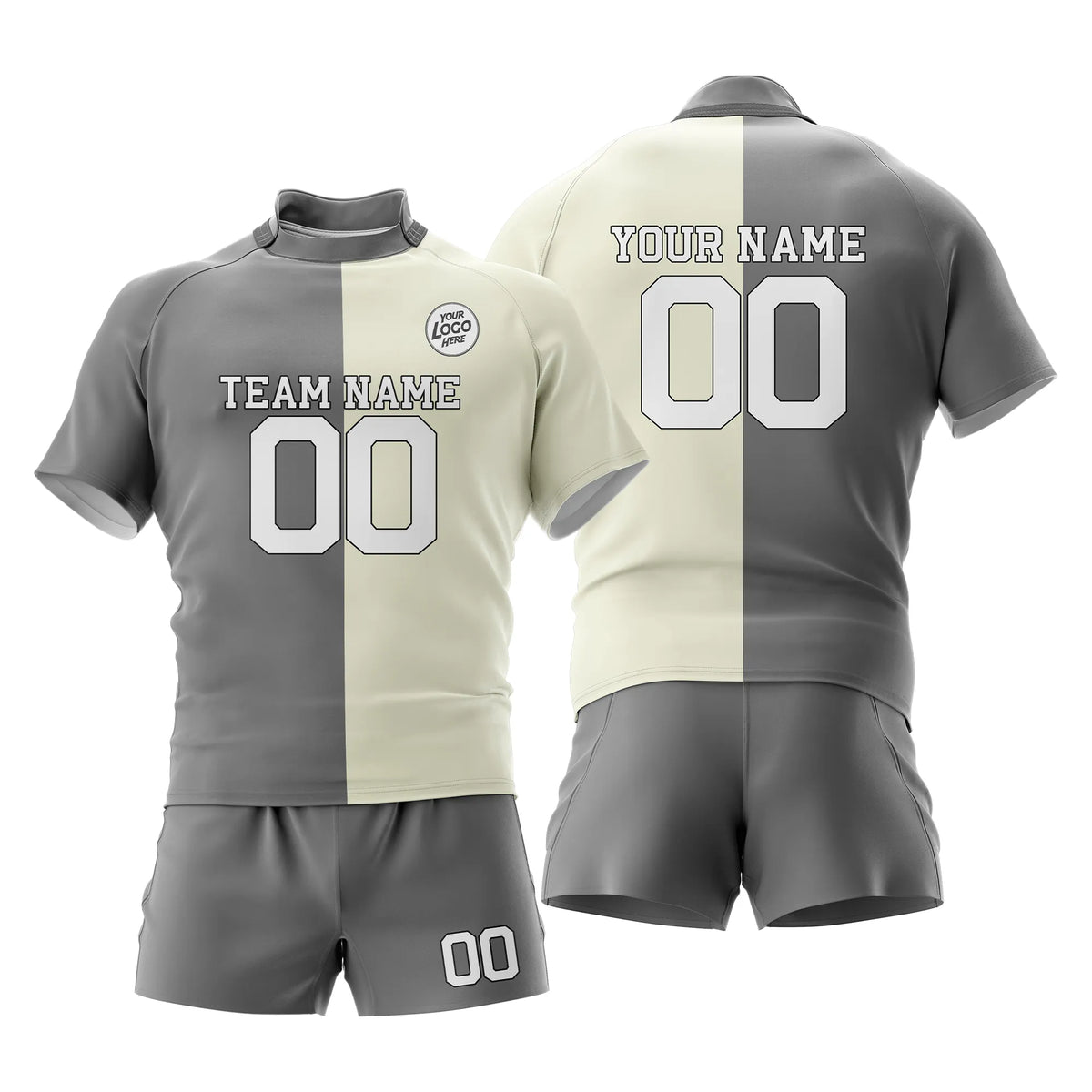 Custom Personalized D2 Split Fashion Rugby Jersey with Name, Number & Team Logo