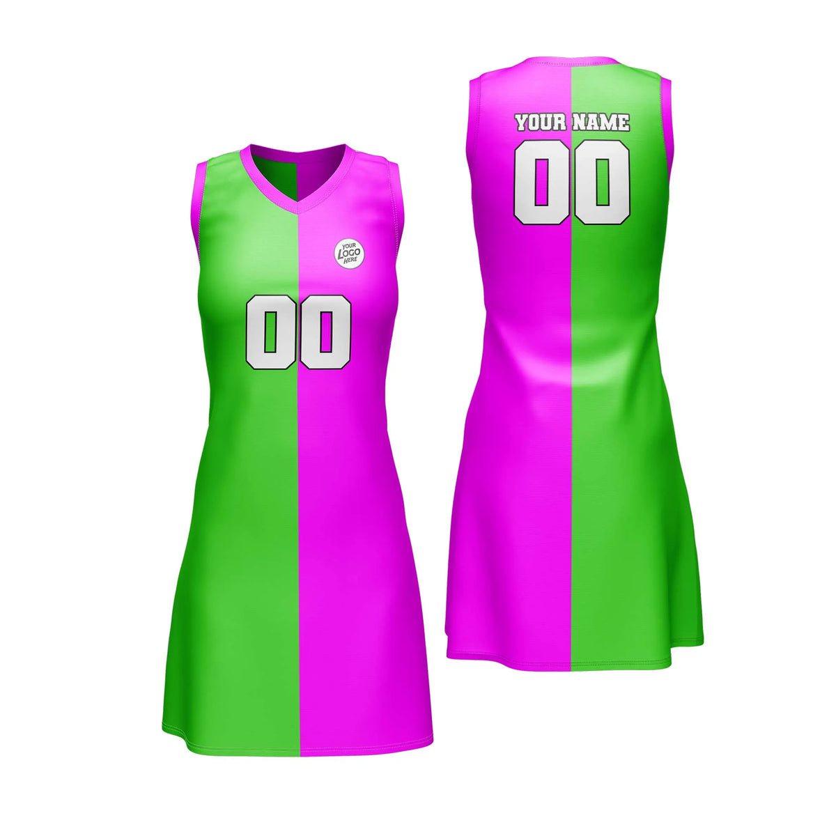 Custom Personalized D2 Split Fashion Netball Jersey with Name, Number & Team Logo