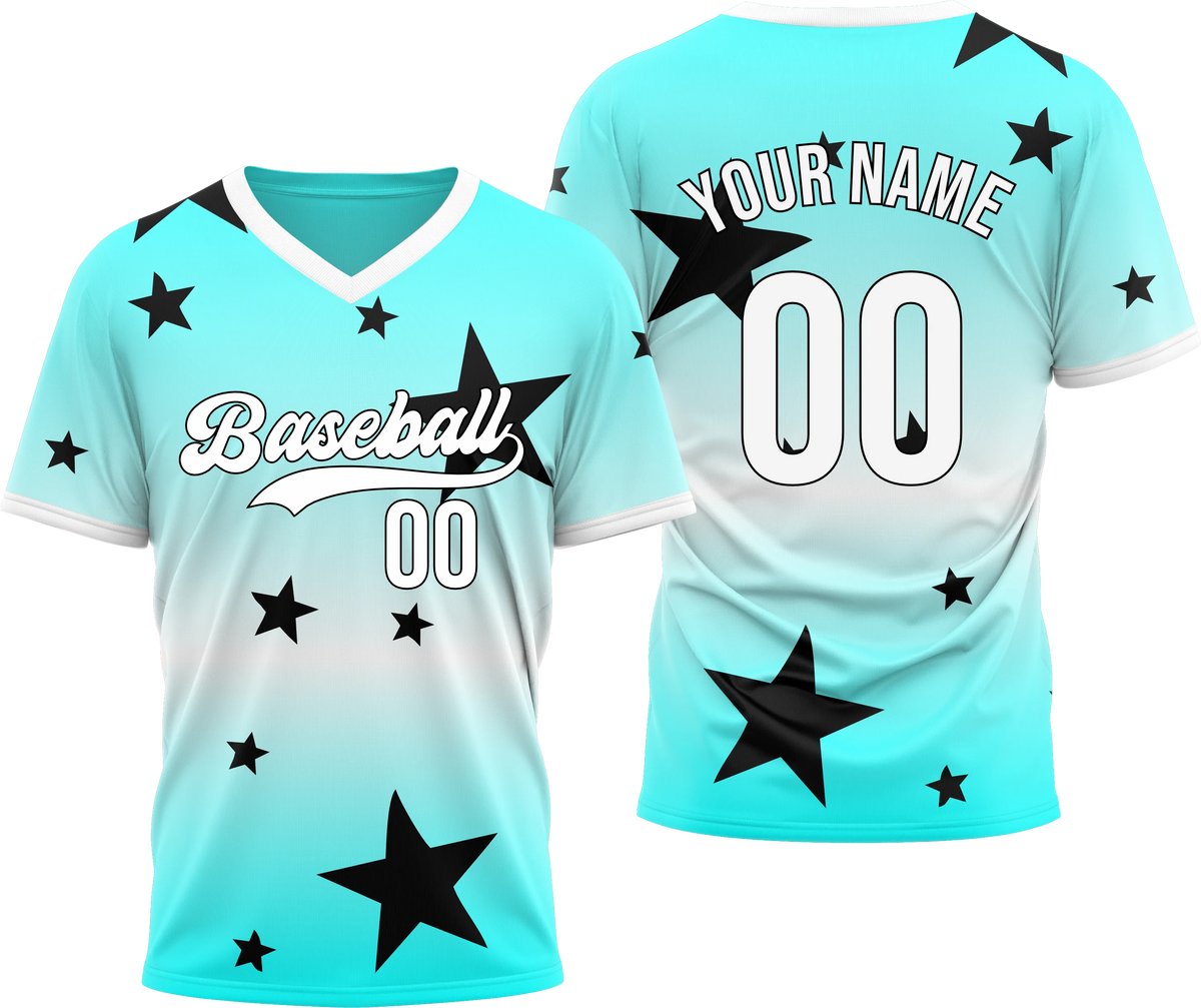 Custom Victory Star Gradient Baseball Aqua Sports Jersey Personalized Uniform with Name &amp; Number