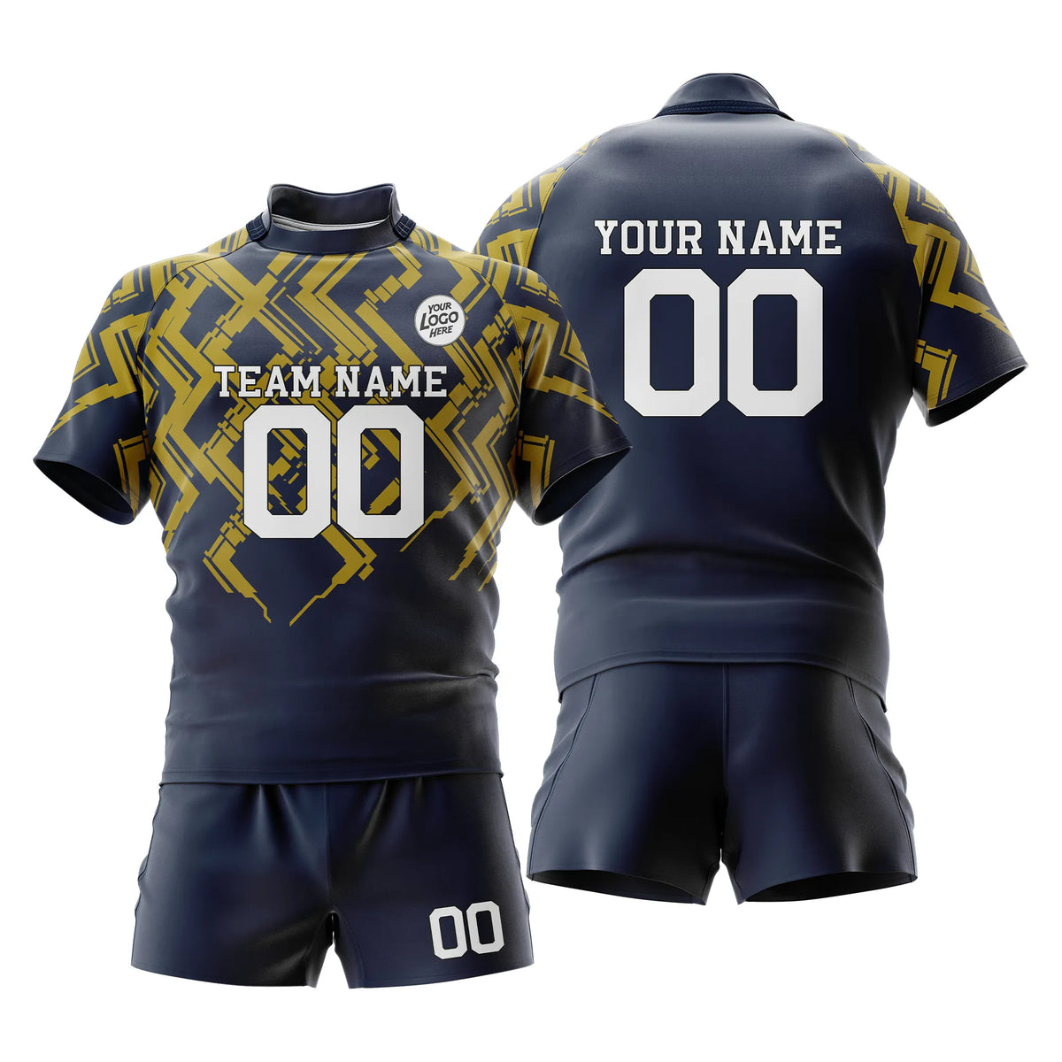 Custom Personalized D2 Color Block Rugby Jersey with Name, Number & Team Logo