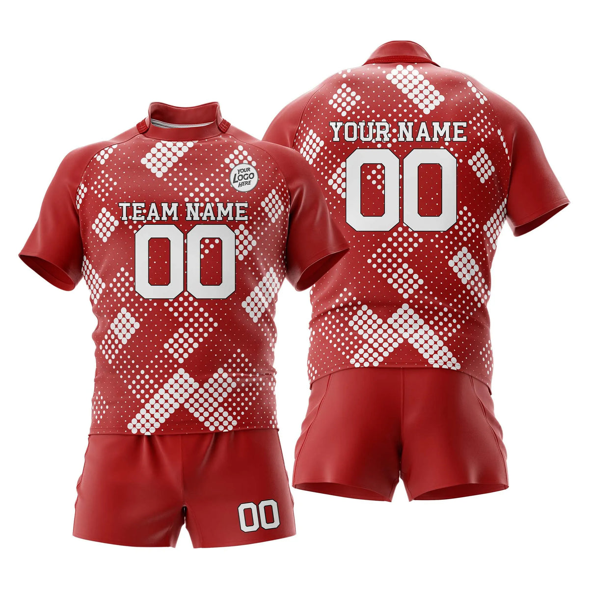 Custom Personalized D4 Full Pattern Rugby Jersey with Name, Number & Team Logo