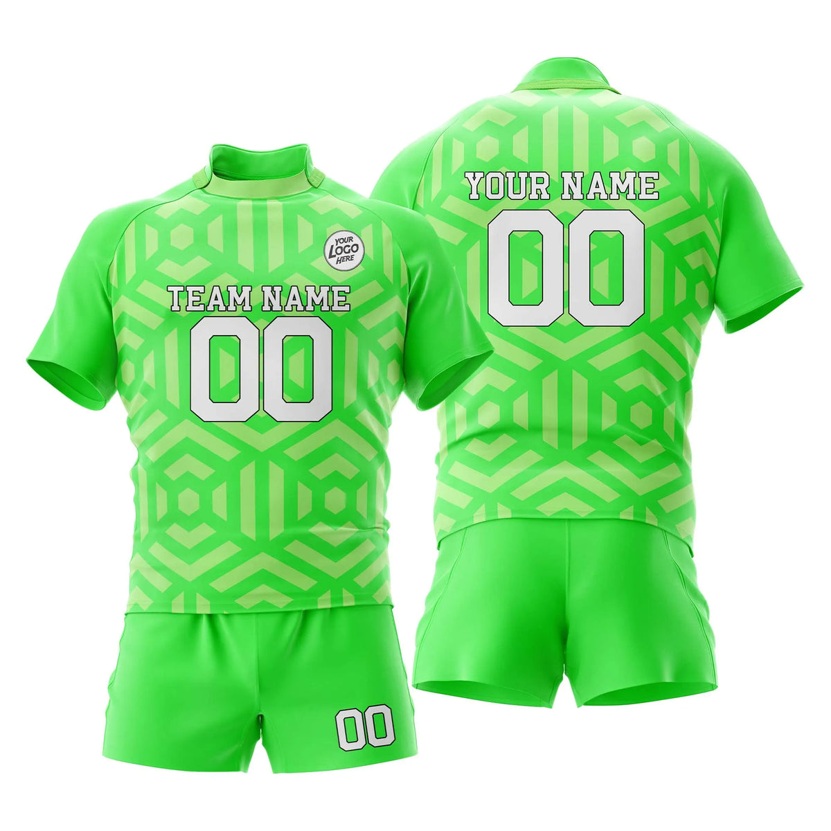 Custom Personalized D4 Abstract Pattern Rugby Jersey with Name, Number & Team Logo