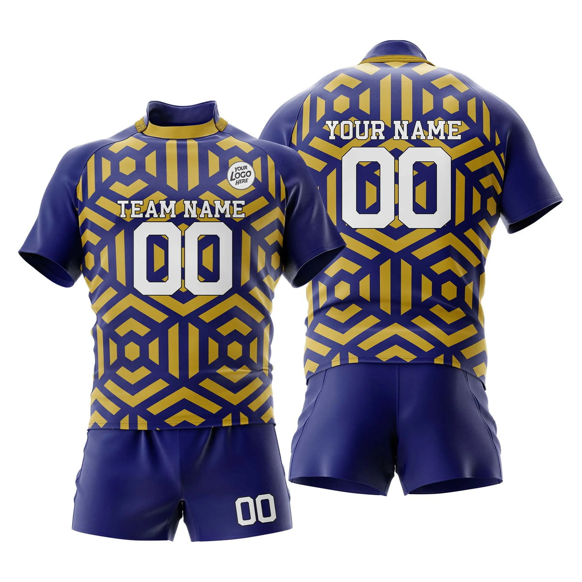 Custom Personalized D4 Abstract Pattern Rugby Jersey with Name, Number & Team Logo