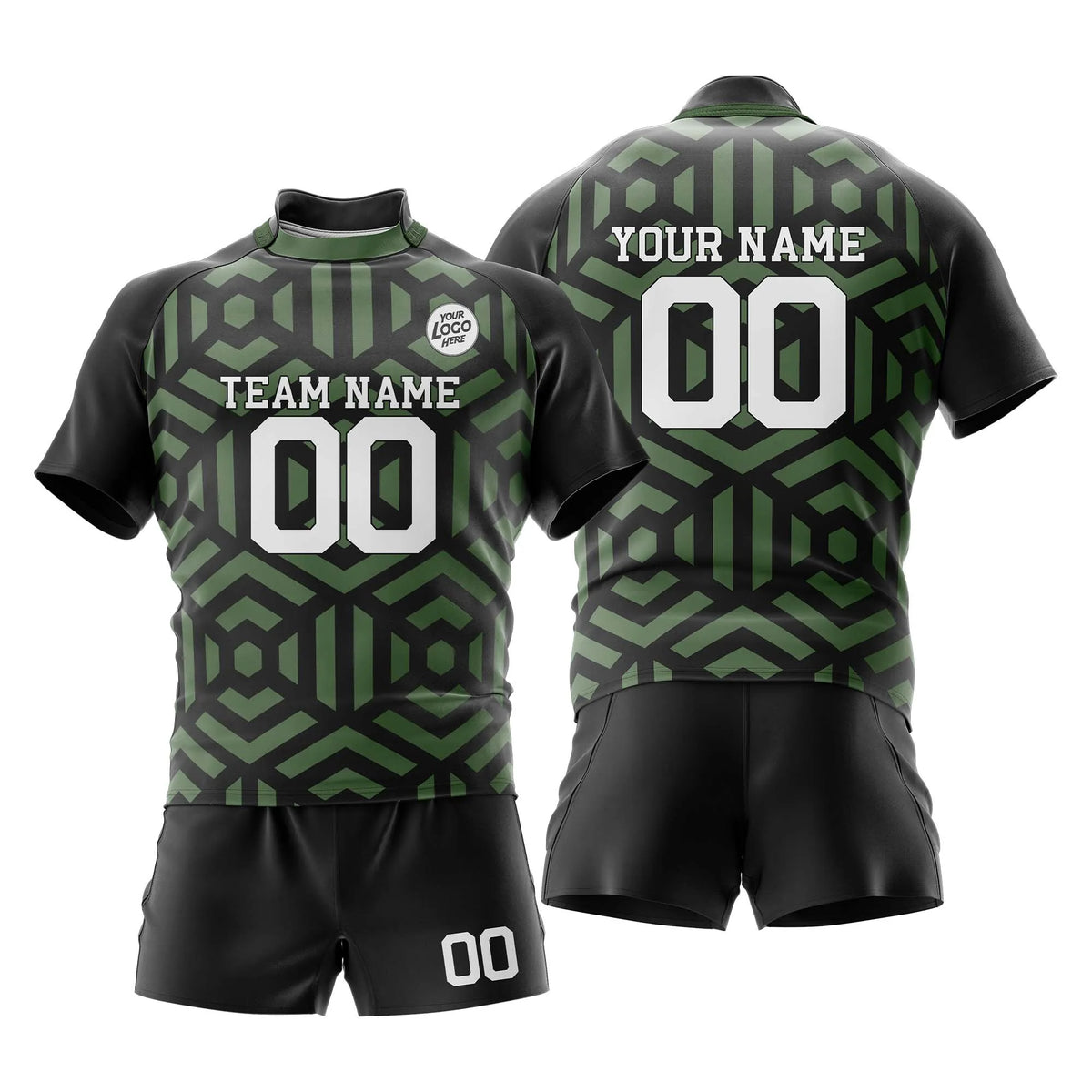 Custom Personalized D4 Abstract Pattern Rugby Jersey with Name, Number & Team Logo