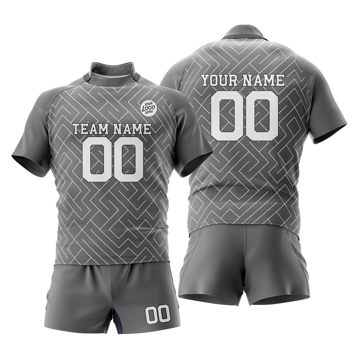 Custom Personalized D5 Abstract Pattern Rugby Jersey with Name, Number & Team Logo