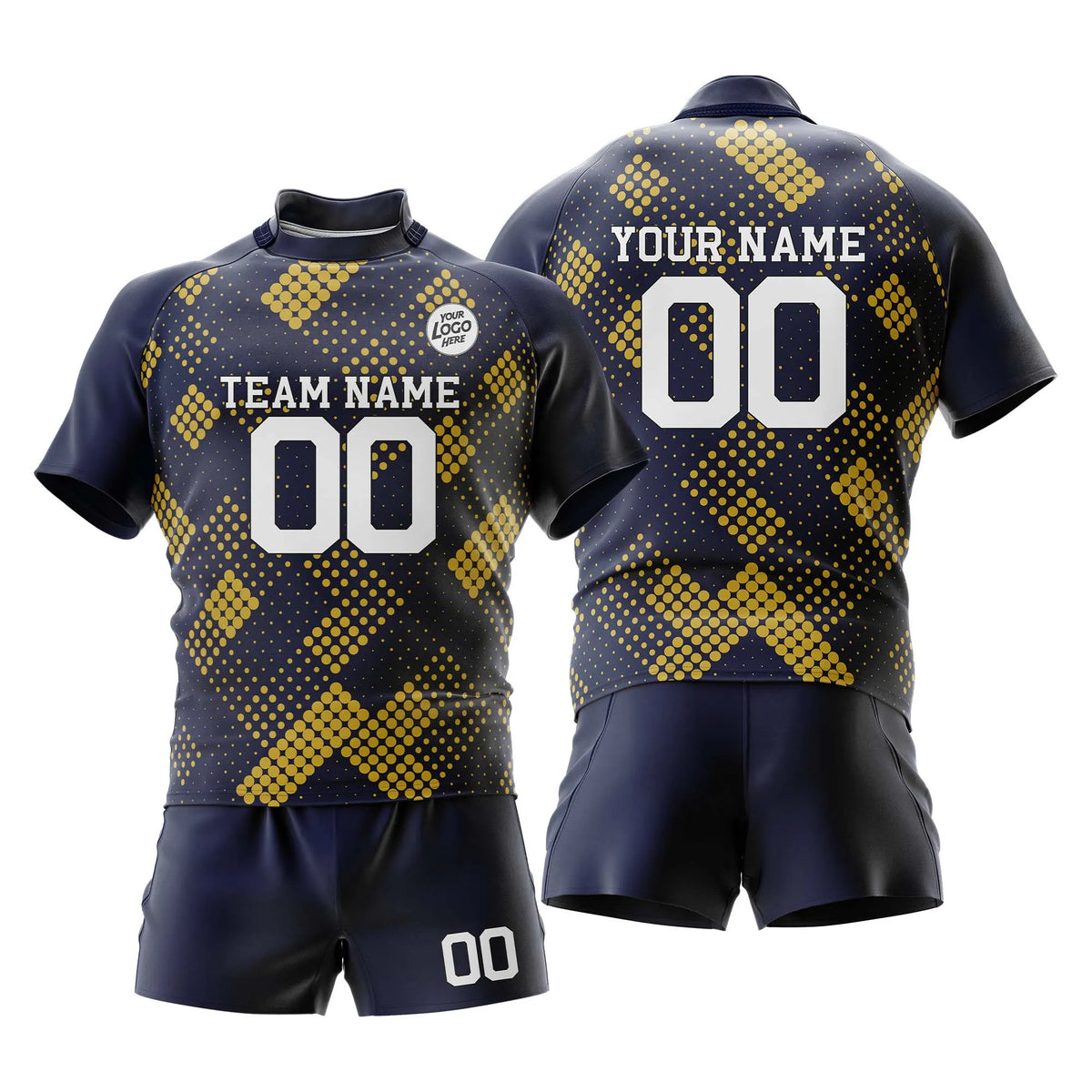 Custom Personalized D4 Full Pattern Rugby Jersey with Name, Number & Team Logo