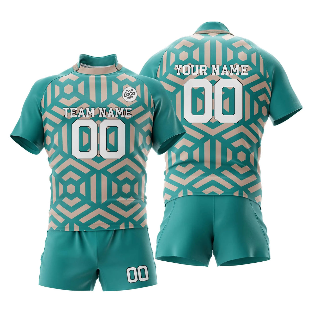 Custom Personalized D4 Abstract Pattern Rugby Jersey with Name, Number & Team Logo