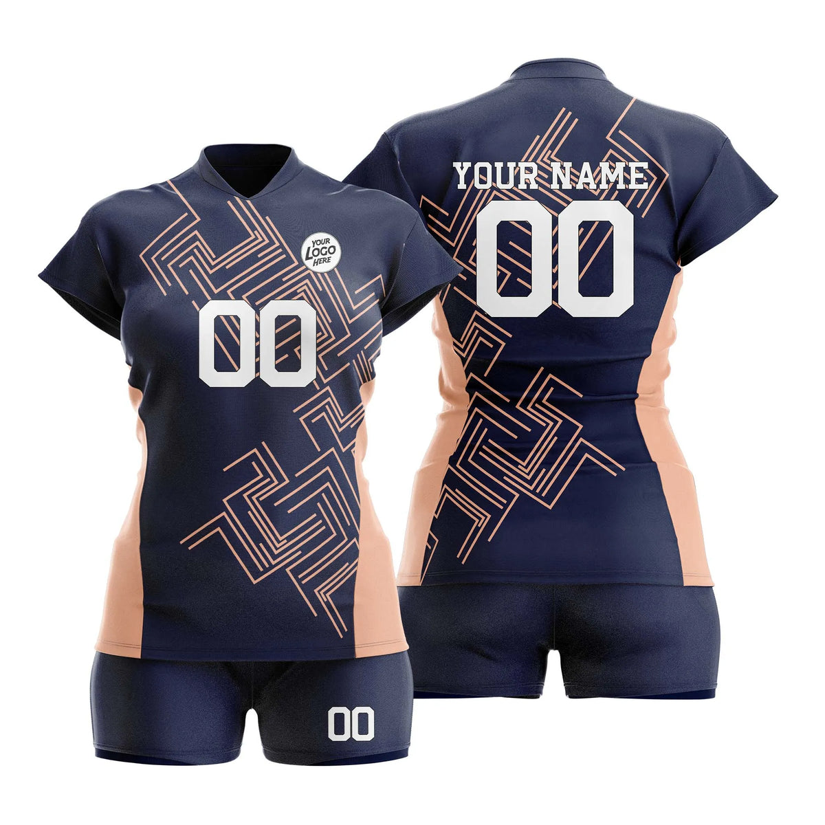 Custom Personalized D4 Abstract Pattern Volleyball Jersey with Name, Number & Team Logo