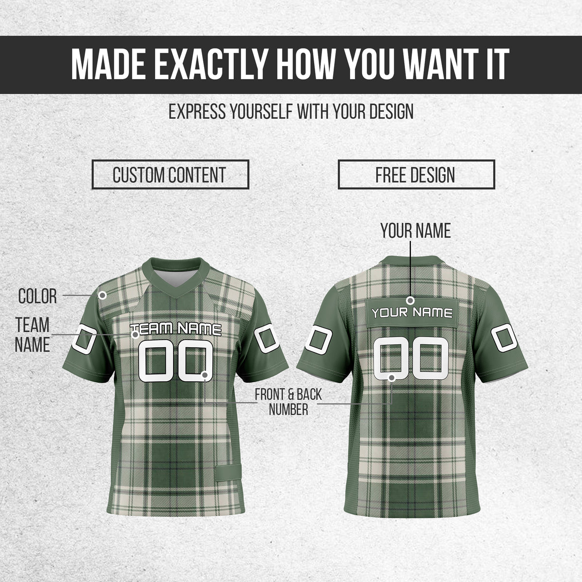 Custom Elite Green Plaid Pattern Mesh Authentic Football Jersey