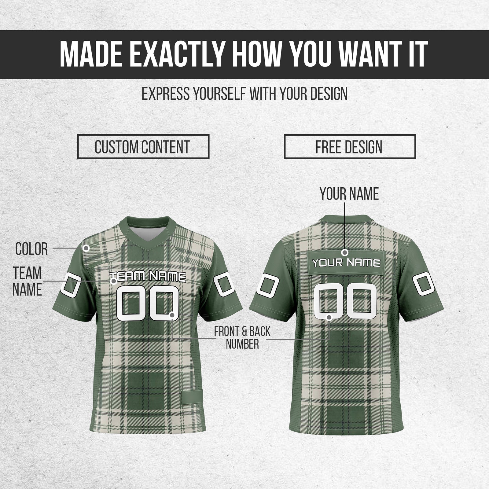 Custom Elite Green Plaid Pattern Mesh Authentic Football Jersey