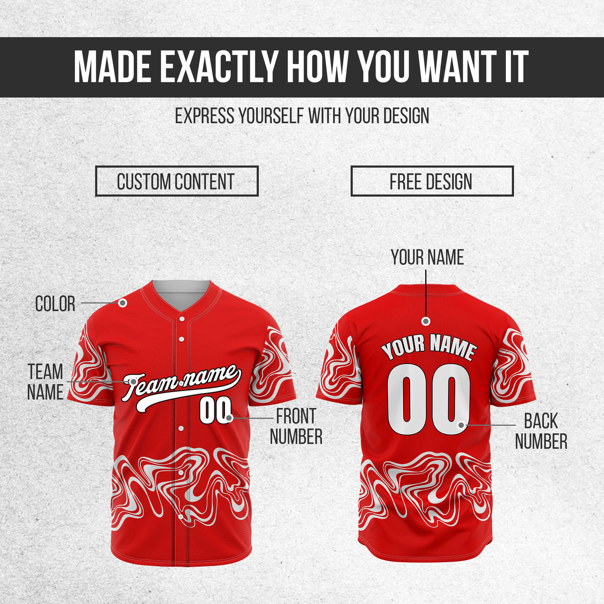 Custom Wave Red Baseball Sports Jerseys Personalized Uniform with Name & Numbers