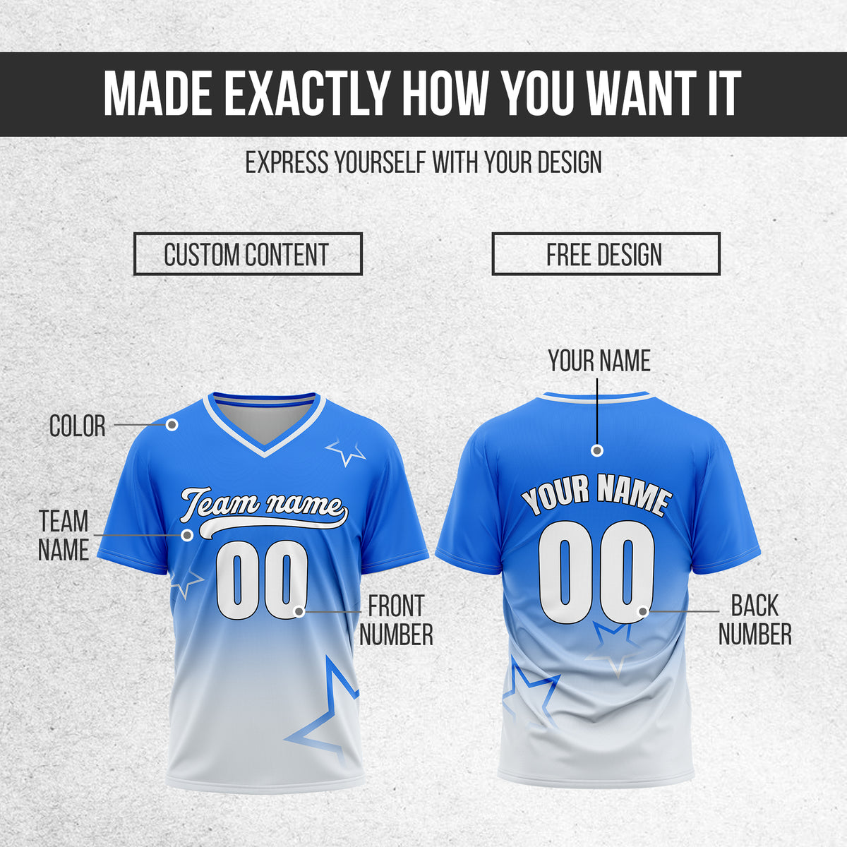 Custom Star Gradient Baseball Blue Sports Jersey Personalized Uniform with Name & Number