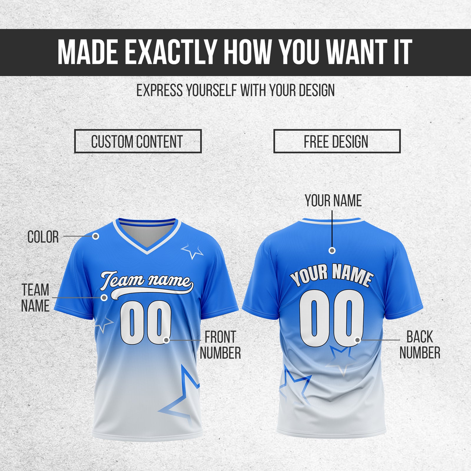 Custom Star Gradient Baseball Blue Sports Jersey Personalized Uniform with Name & Number