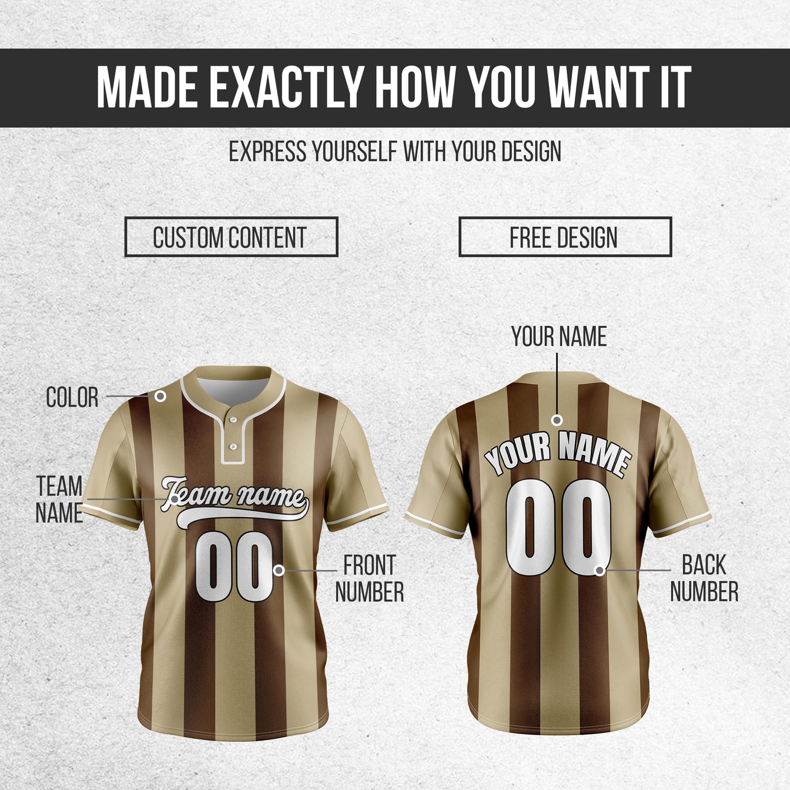 Custom Dual Stripe Khaki Baseball Sports Jersey Personalized Uniform with Name & Number