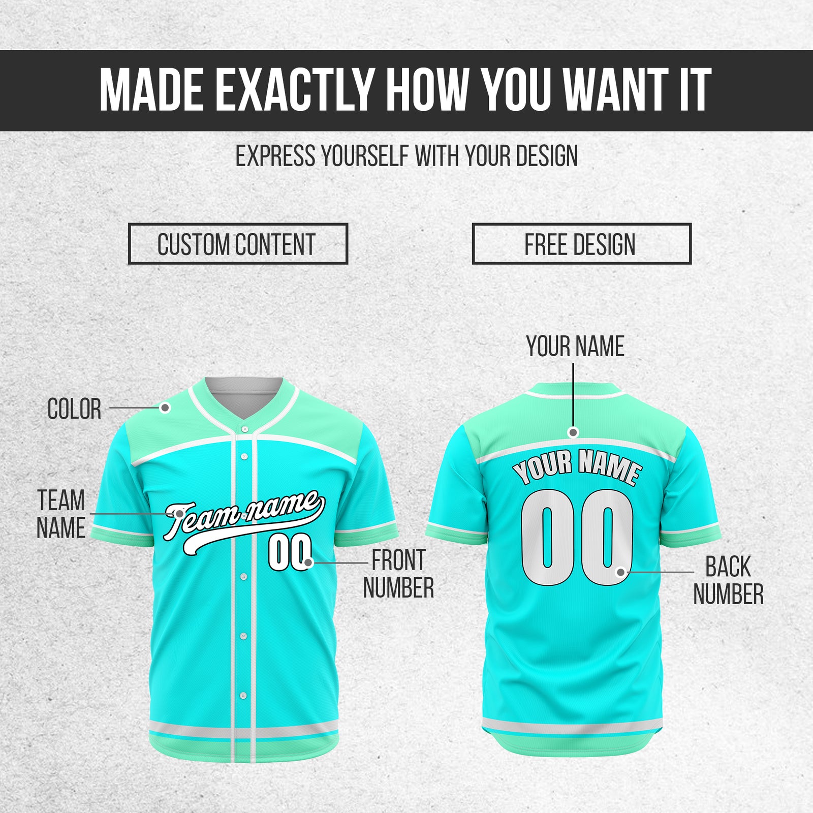 Custom Marquee Classic Baseball Aqua Sports Jersey Personalized Uniform with Name & Number