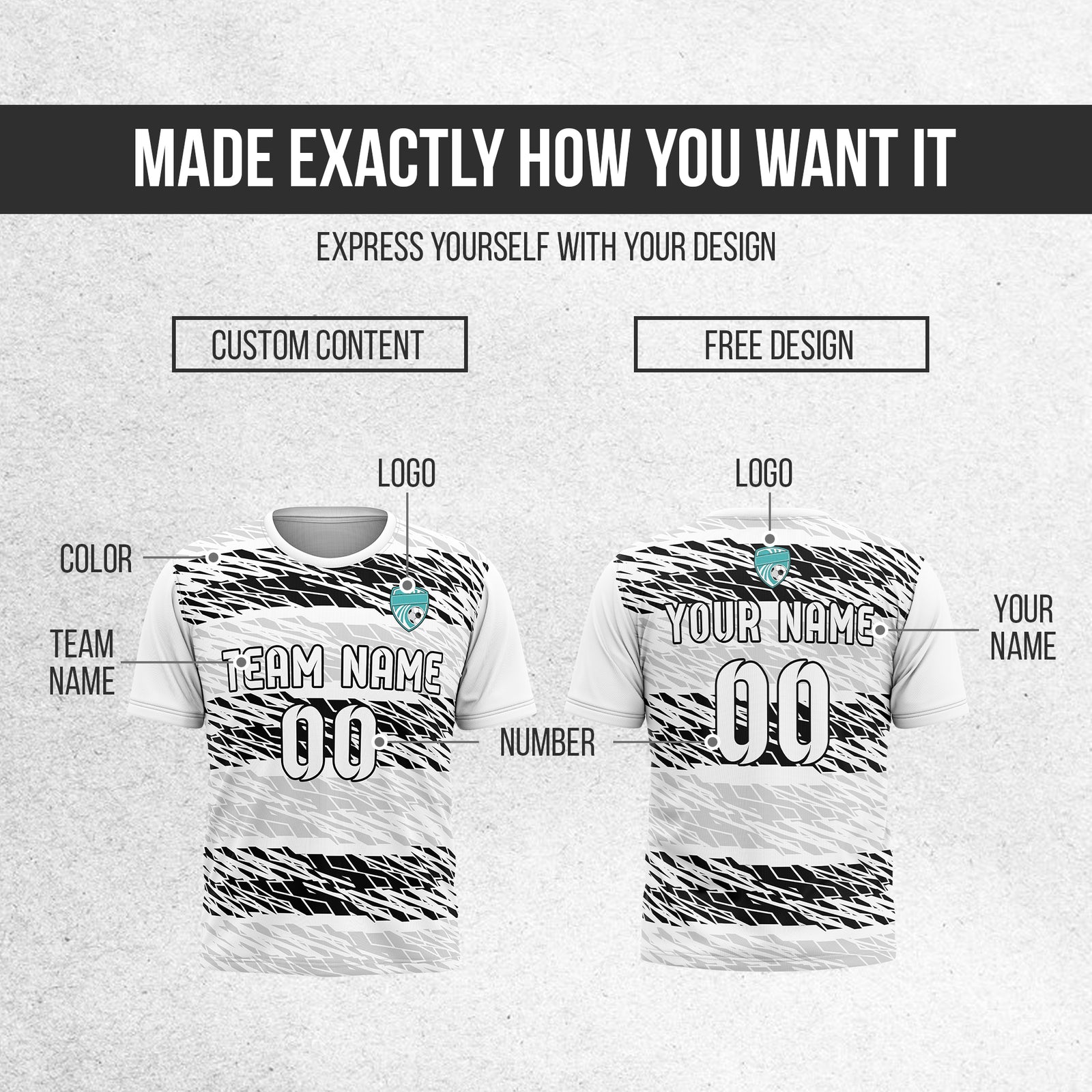 Custom Flare Strike R-Full Pattern Soccer White Sport Tops Jersey