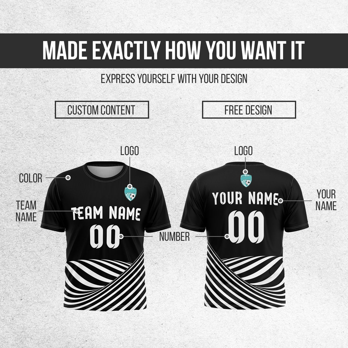 Custom WaveLine Stripe Black Soccer sport Tops Jersey