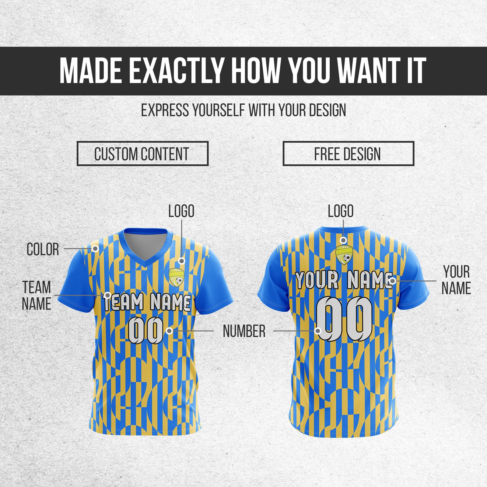 Custom Pulse Grid V-Full Pattern Blue Soccer sport Tops Jersey