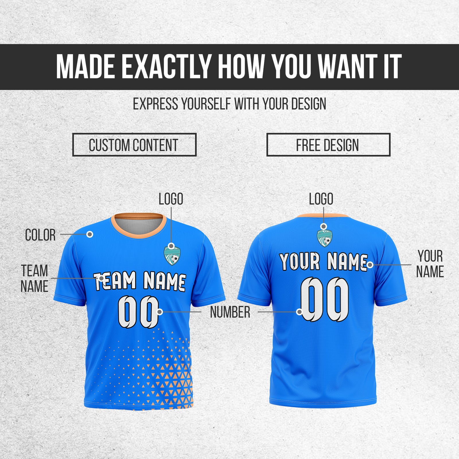 Custom Tri-Edge R Side Pattern Soccer Blue Sport Tops Jersey
