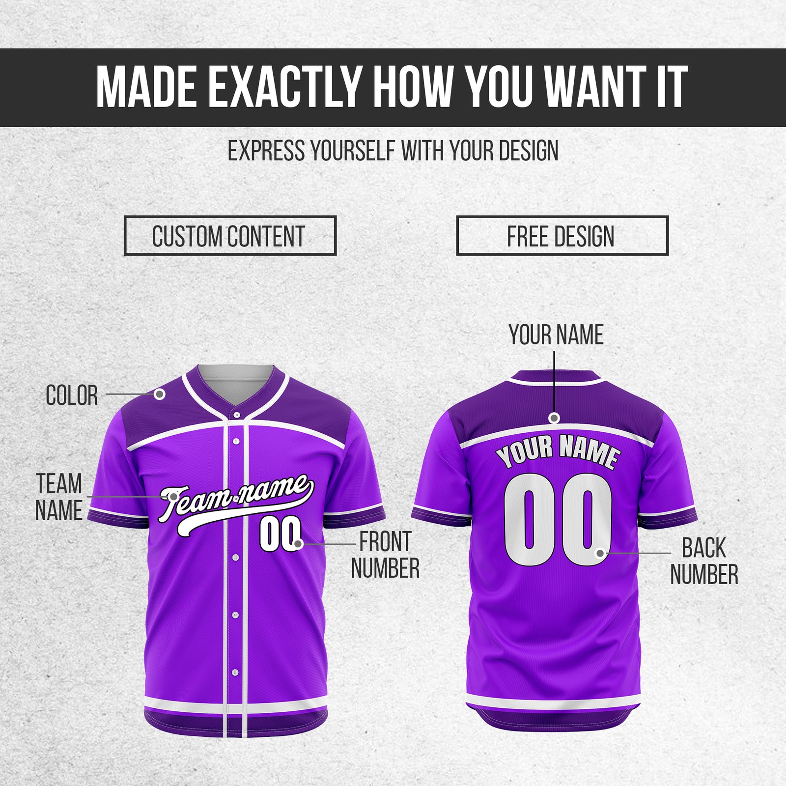 Custom Marquee Classic Baseball Purple Sports Jersey Personalized Uniform with Name & Number