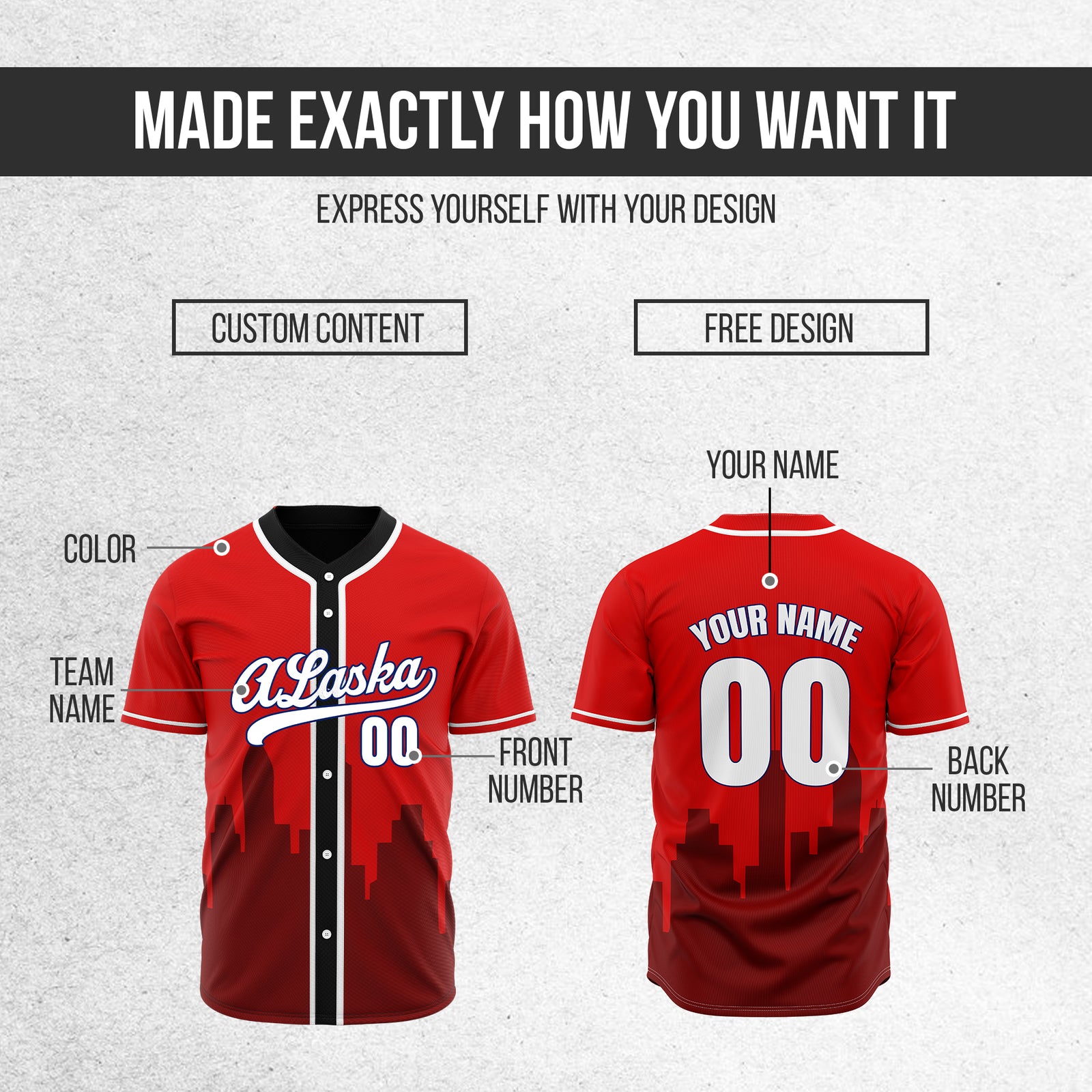 Custom City Horizon Red Baseball Sports Jersey Personalized Uniform with Name & Number