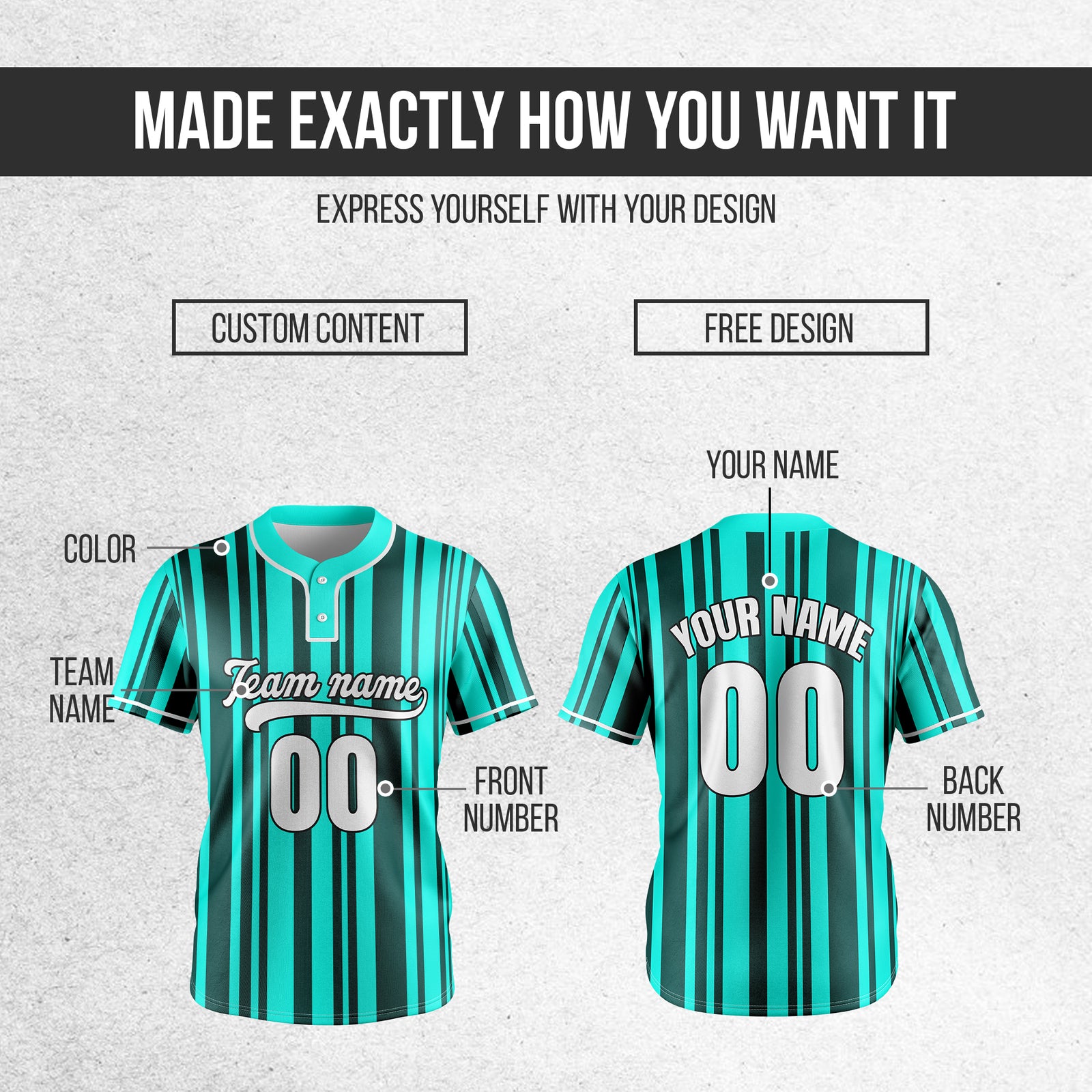 Custom Stripe Fusion Aqua Baseball Sports Jersey Personalized Uniform with Name & Number