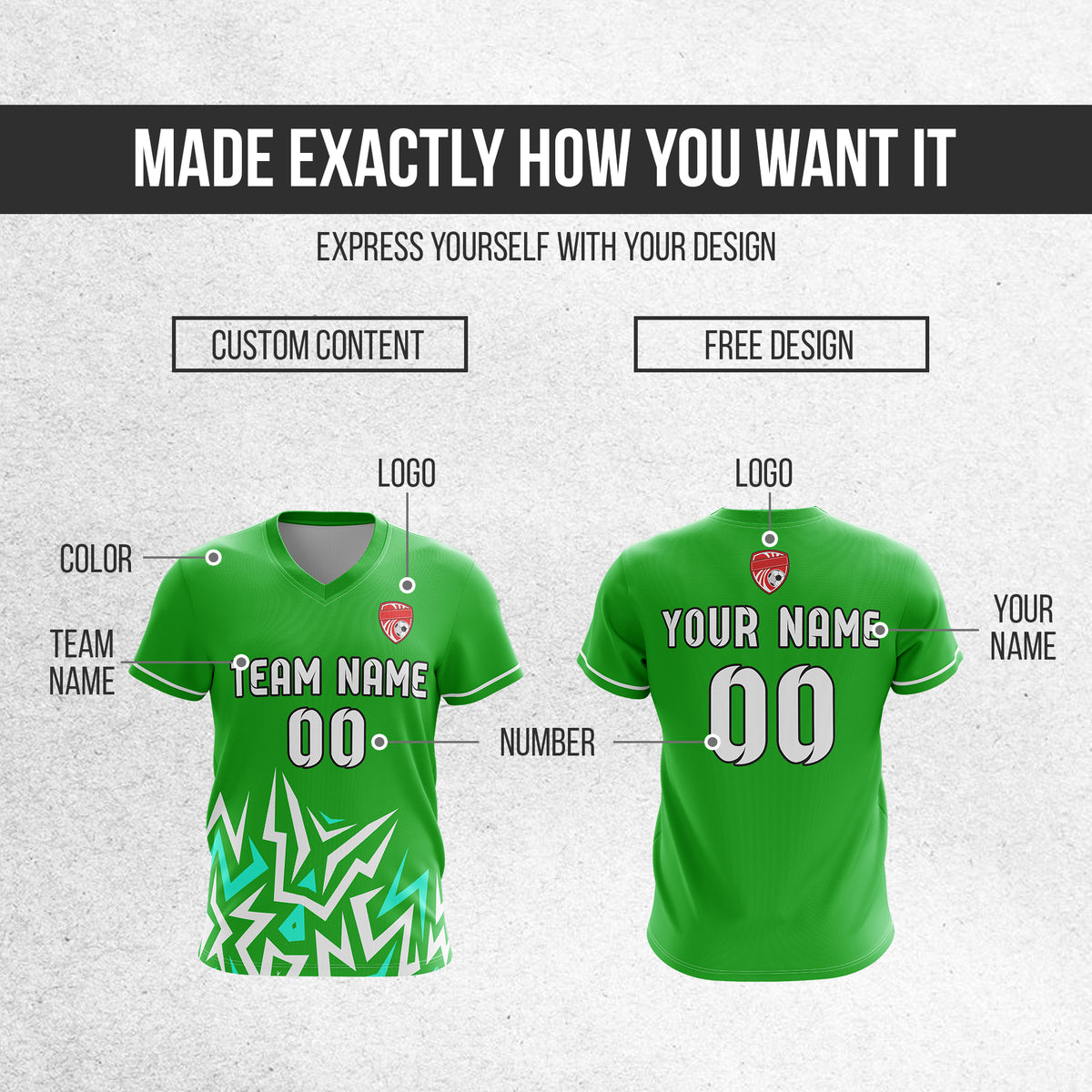 Custom Spark Strike V-Side Pattern Green Soccer sport Tops Jersey
