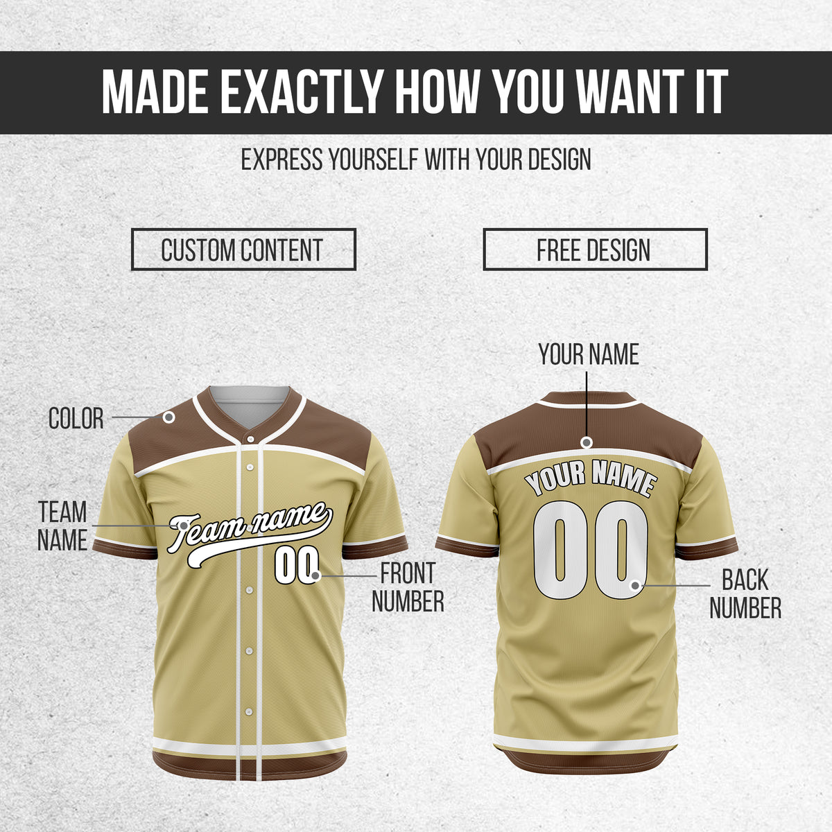 Custom Marquee Classic Baseball Khaki Sports Jersey Personalized Uniform with Name & Number