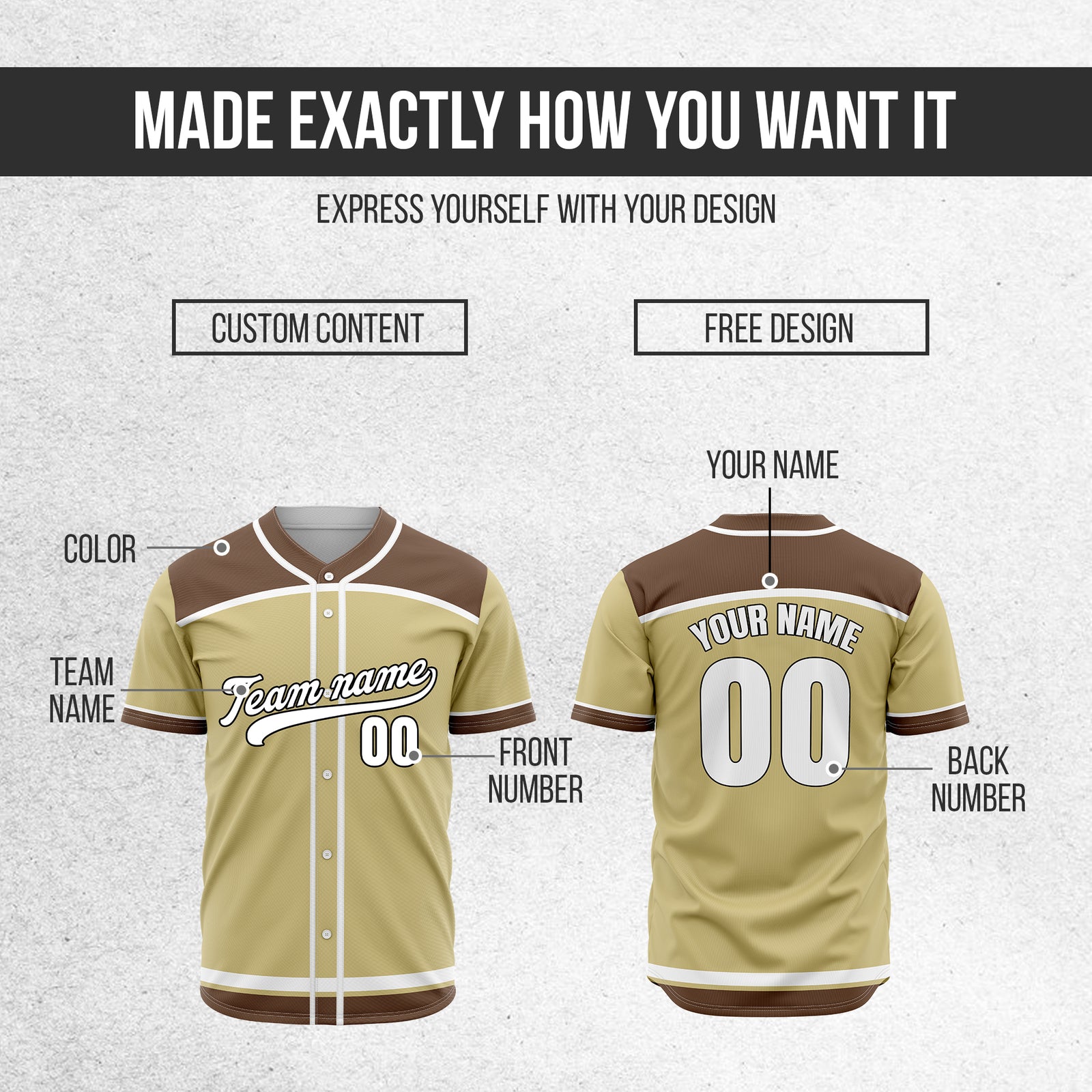 Custom Marquee Classic Baseball Khaki Sports Jersey Personalized Uniform with Name & Number