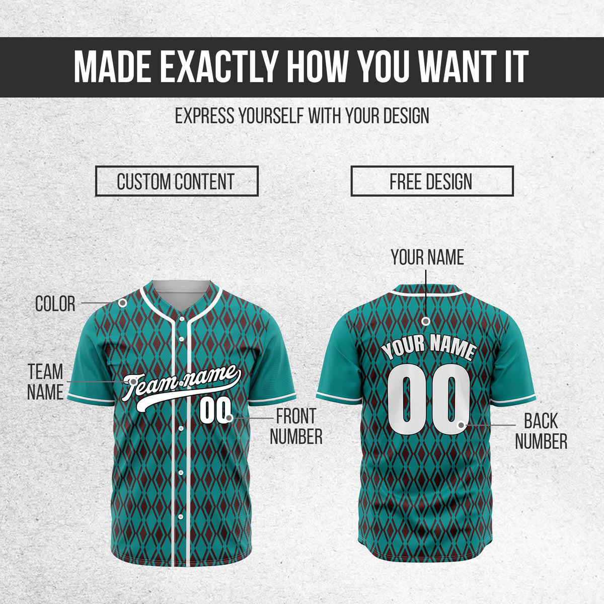 Custom Rhombic Edge Teal Sports Jersey Personalized Uniform with Name & Number