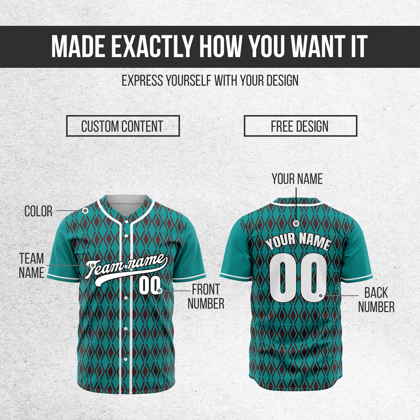 Custom Rhombic Edge Teal Sports Jersey Personalized Uniform with Name & Number