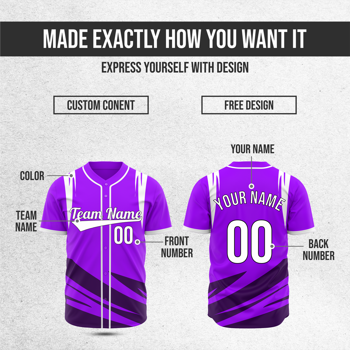 Custom Curve Edge Baseball Purple Sports Jersey Personalized Uniform with Name & Number