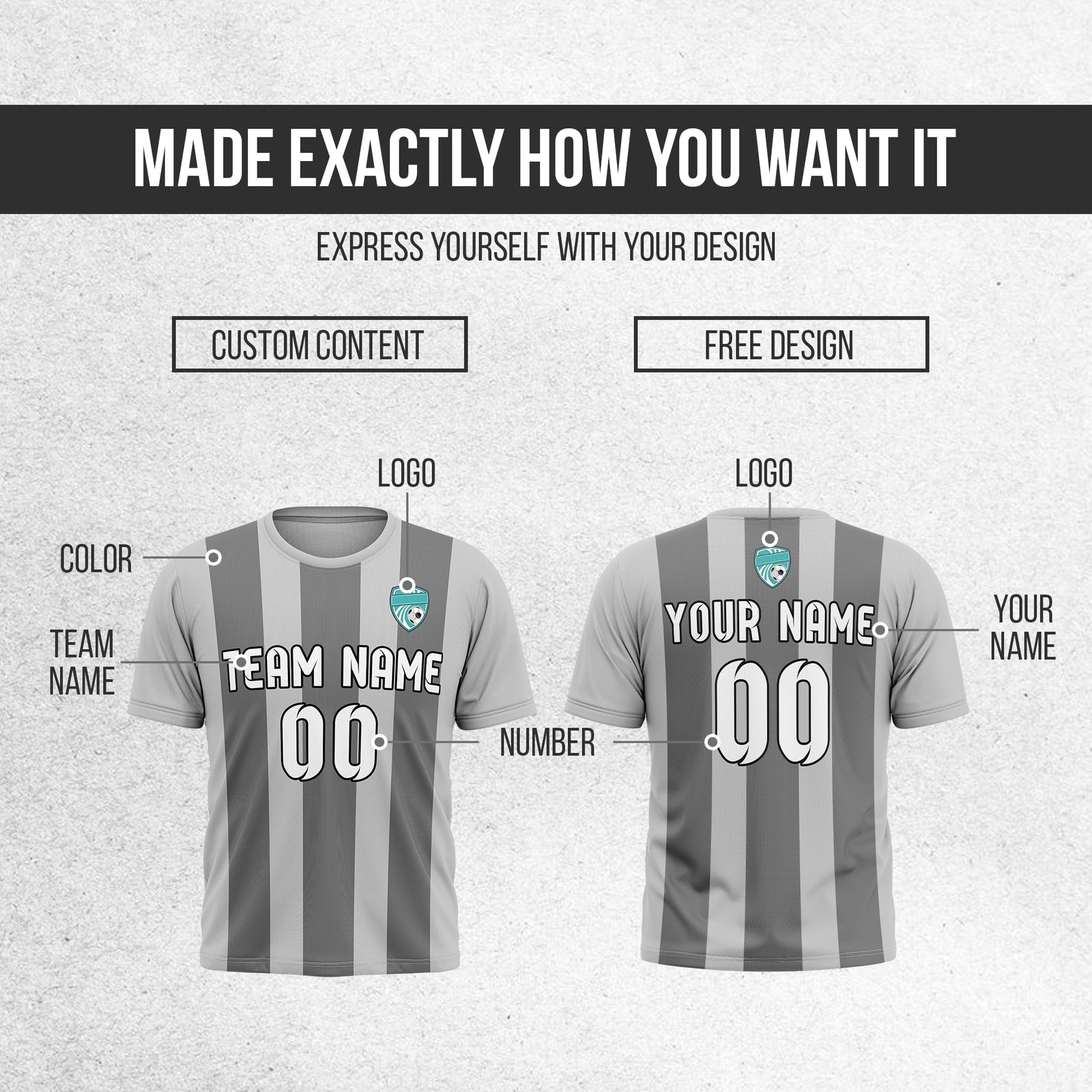 Custom Striker Stripe Grey Soccer sport Tops Jersey