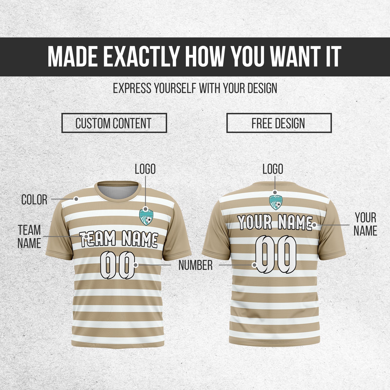 Custom Royal Stripe khaki Soccer sport Tops Jersey