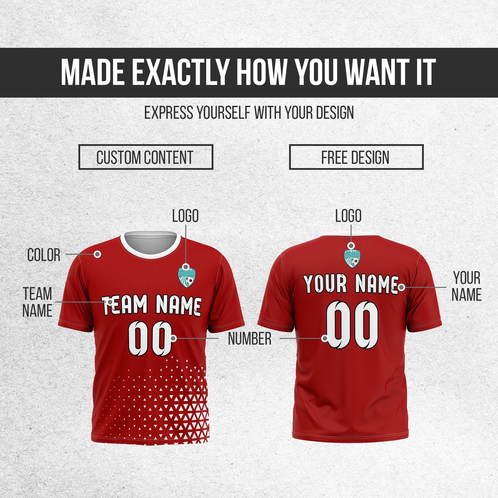 Custom Tri-Edge R Side Pattern Soccer Red Sport Tops Jersey