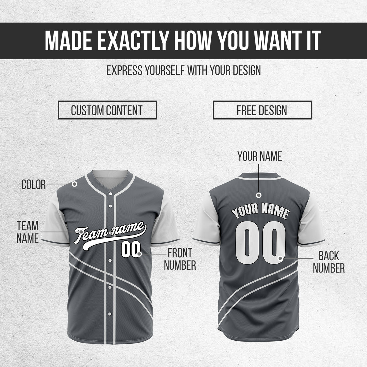 Custom Swift Dark Grey Raglan Style Baseball Sports Jersey Personalized Uniform with Name & Number