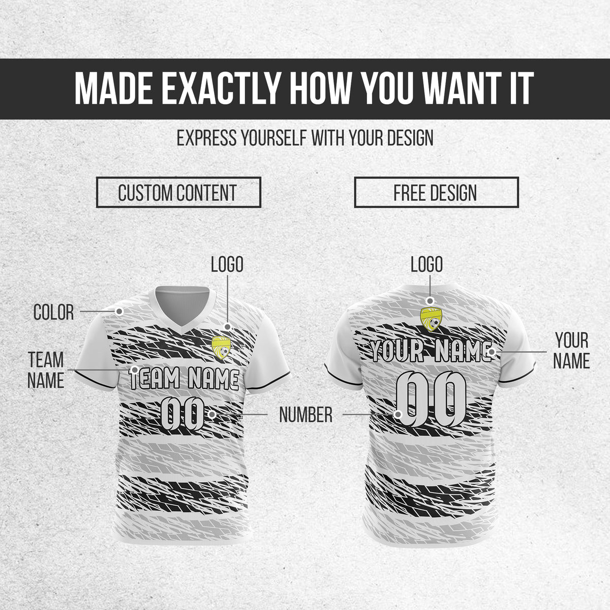 Custom Flare Strike V-Full Pattern White Soccer sport Tops Jersey