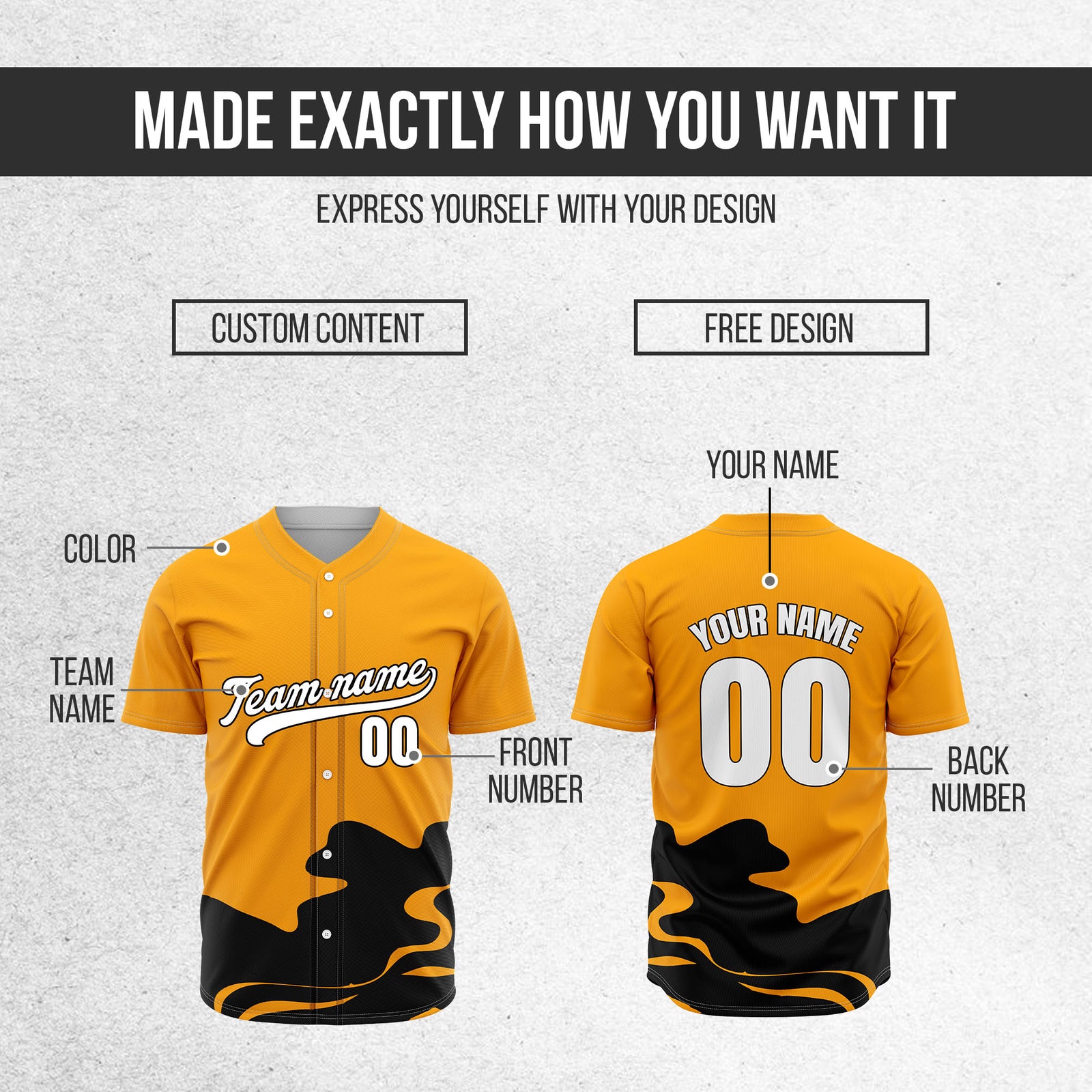 Custom Wave Orange Baseball Sports Jersey Personalized Uniform with Name & Number